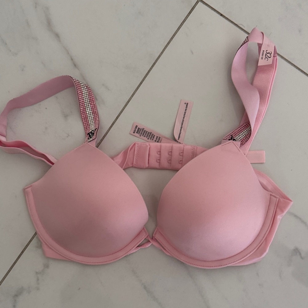 Victoria's Secret Light Pink Padded Underwire Bra with Rhinestone Straps